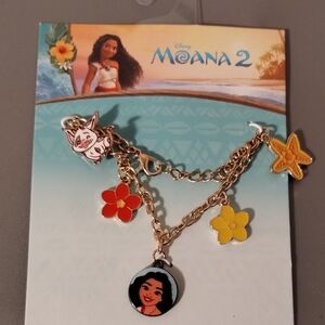 Disney Moana 2 Gold Charm Bracelet with Red and Yellow Flower Charms